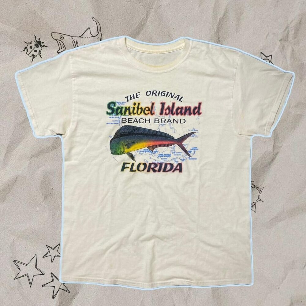 Sanibel Island Beach Brand Fishing Florida White Tee - Size XL